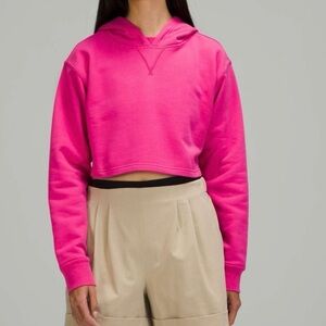 Lululemon All Yours Cropped Hoodie Sonic Pink Cotton Terry Sweatshirt Sz 6